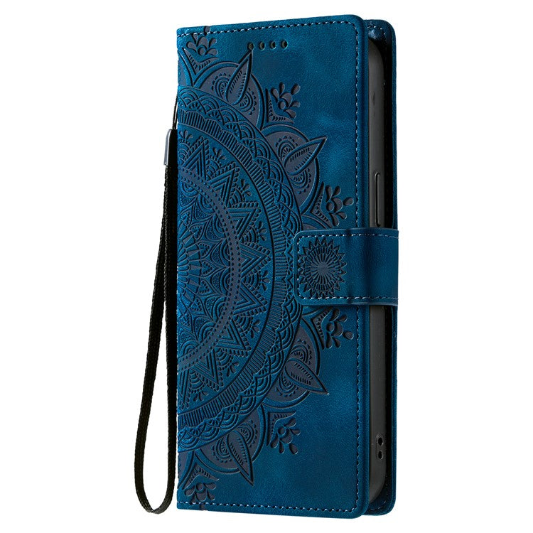 Style 018 For iPhone 14 Case Imprinted Totem Skin Feel Wallet Leather Phone Cover - Blue
