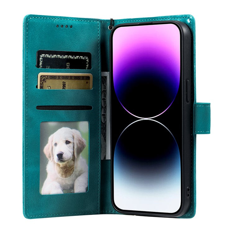 Style 018 For iPhone 14 Case Imprinted Totem Skin Feel Wallet Leather Phone Cover - Mint Green