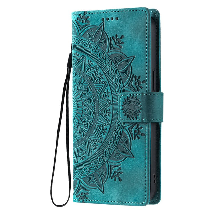 Style 018 For iPhone 14 Case Imprinted Totem Skin Feel Wallet Leather Phone Cover - Mint Green