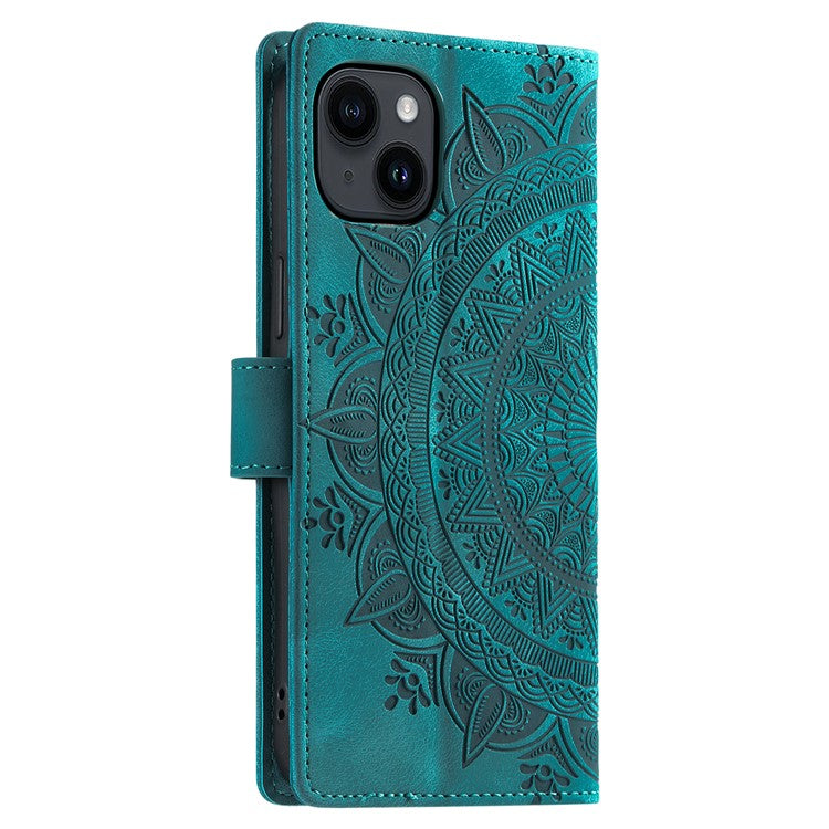 Style 018 For iPhone 14 Case Imprinted Totem Skin Feel Wallet Leather Phone Cover - Mint Green