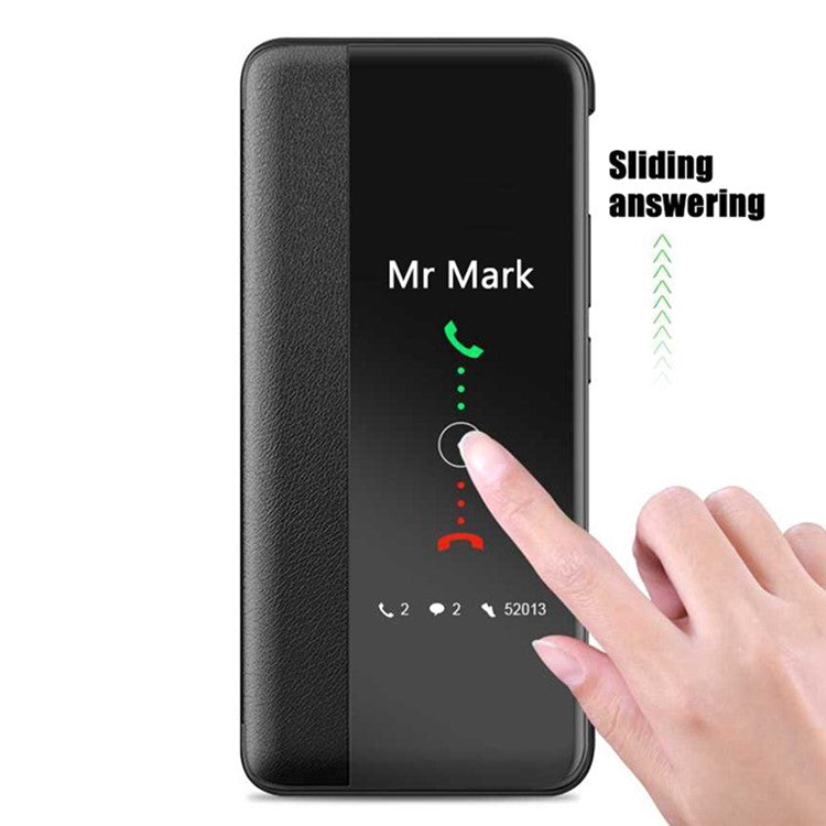 Auto Wake / Sleep PU Leather Phone Case for Huawei P50 Pro 4G, Touch Slide Button Full Protection Cover with View Window - Gold