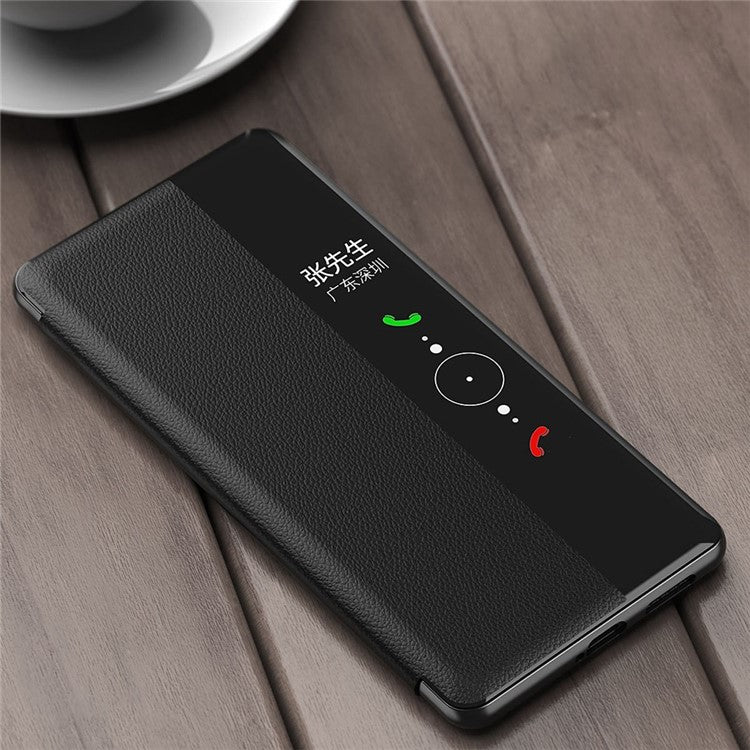 Auto Wake / Sleep PU Leather Phone Case for Huawei P50 Pro 4G, Touch Slide Button Full Protection Cover with View Window - Gold