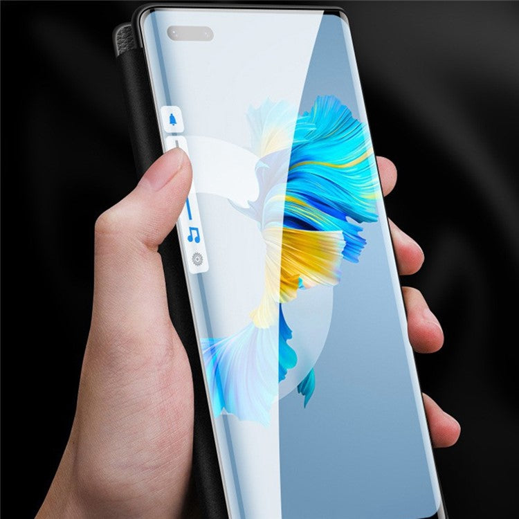 Auto Wake / Sleep PU Leather Phone Case for Huawei P50 Pro 4G, Touch Slide Button Full Protection Cover with View Window - Gold