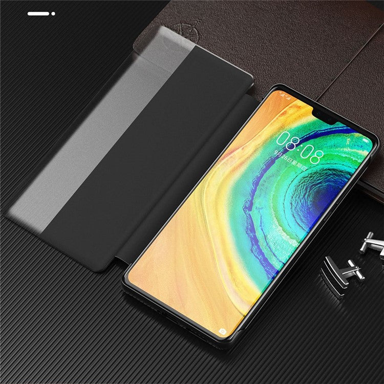 Auto Wake / Sleep PU Leather Phone Case for Huawei P50 Pro 4G, Touch Slide Button Full Protection Cover with View Window - Gold