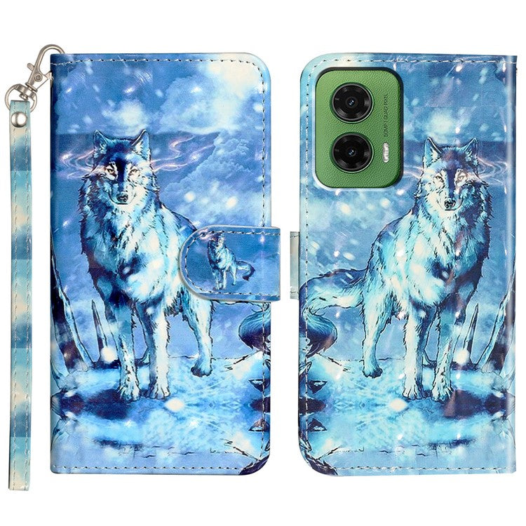 For Motorola Moto G35 5G Case 3D Pattern Printed Phone Leather Phone Cover - Snow Wolf