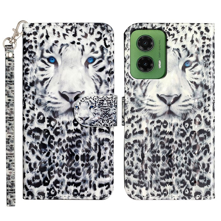 For Motorola Moto G35 5G Case 3D Pattern Printed Phone Leather Phone Cover - Leopard