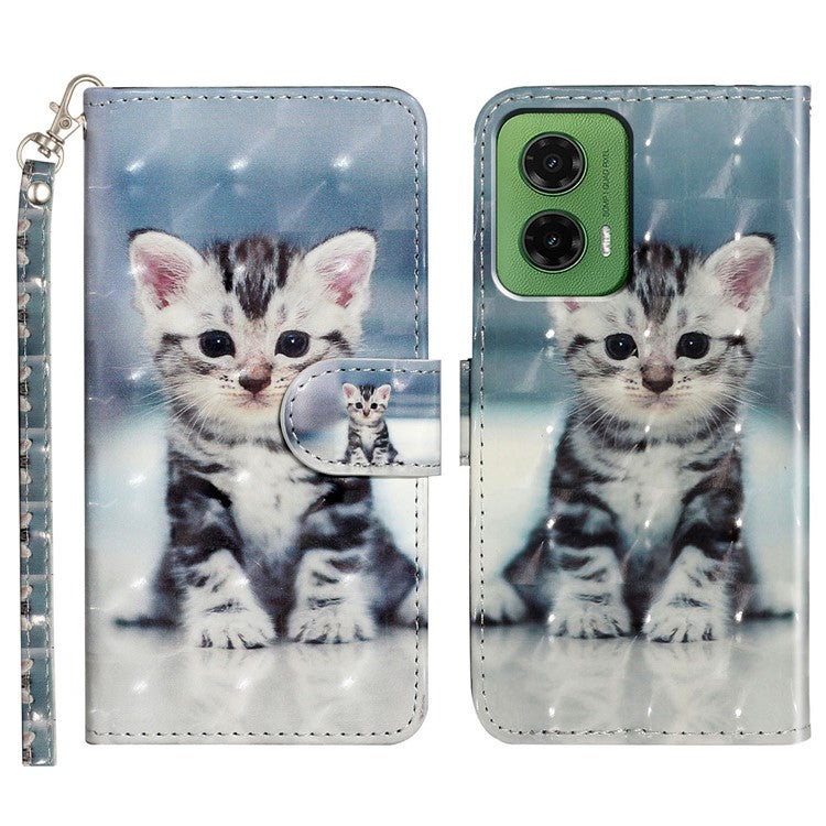 For Motorola Moto G35 5G Case 3D Pattern Printed Phone Leather Phone Cover - Cat