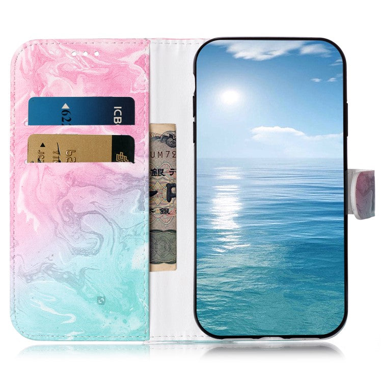 For Motorola Moto G35 5G Case Pattern PU Leather Flip Phone Cover - Pink Green Marble