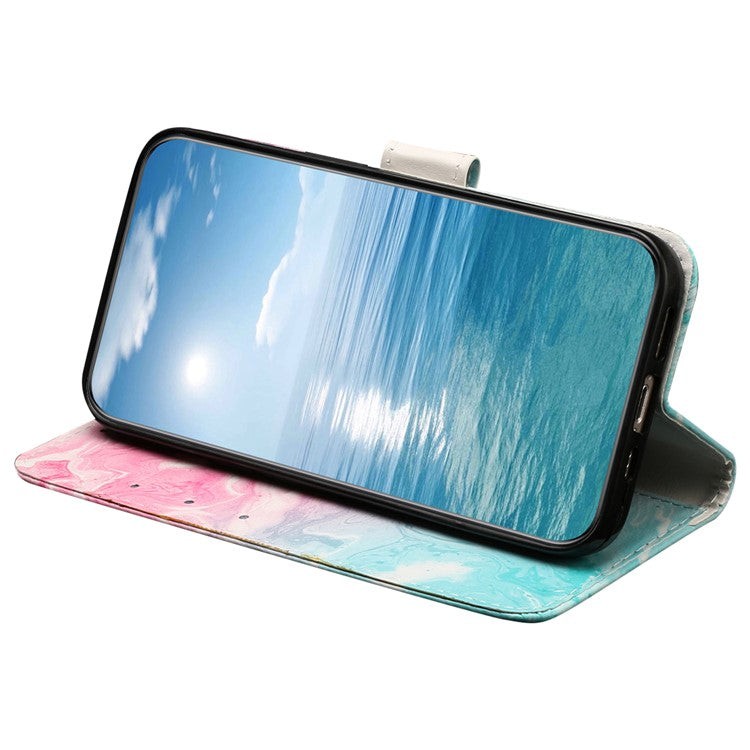 For Motorola Moto G35 5G Case Pattern PU Leather Flip Phone Cover - Pink Green Marble