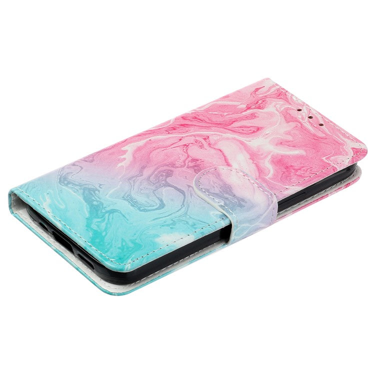 For Motorola Moto G35 5G Case Pattern PU Leather Flip Phone Cover - Pink Green Marble