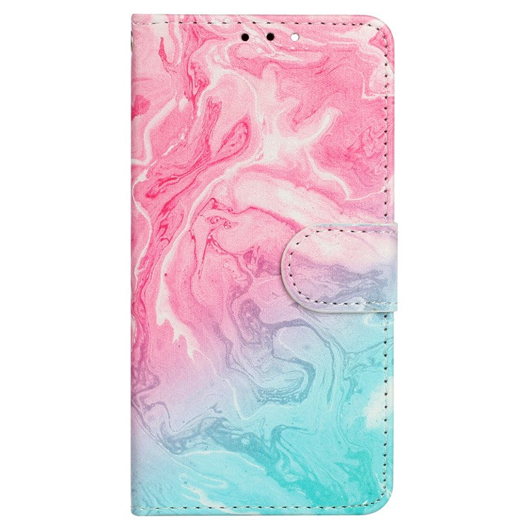 For Motorola Moto G35 5G Case Pattern PU Leather Flip Phone Cover - Pink Green Marble