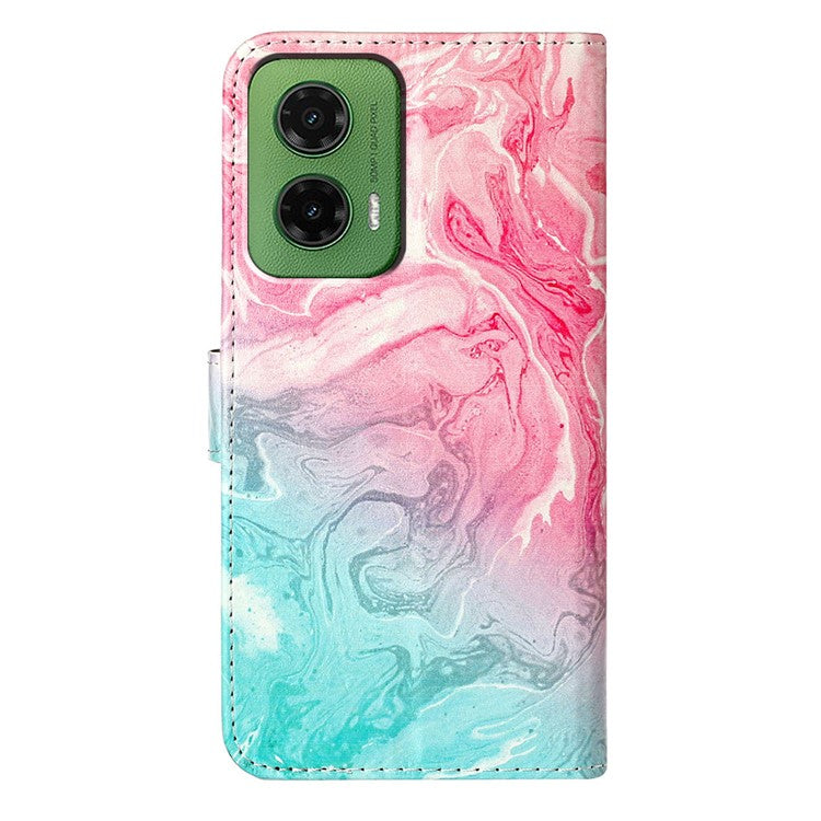 For Motorola Moto G35 5G Case Pattern PU Leather Flip Phone Cover - Pink Green Marble