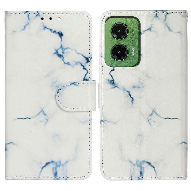 For Motorola Moto G35 5G Case Pattern PU Leather Flip Phone Cover - White Marble