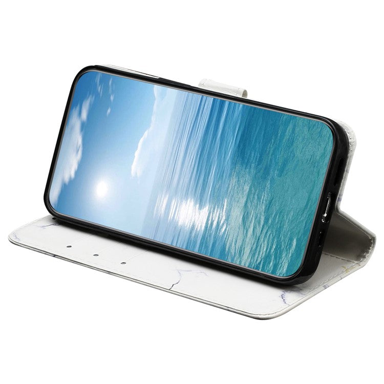 For Motorola Moto G35 5G Case Pattern PU Leather Flip Phone Cover - White Marble