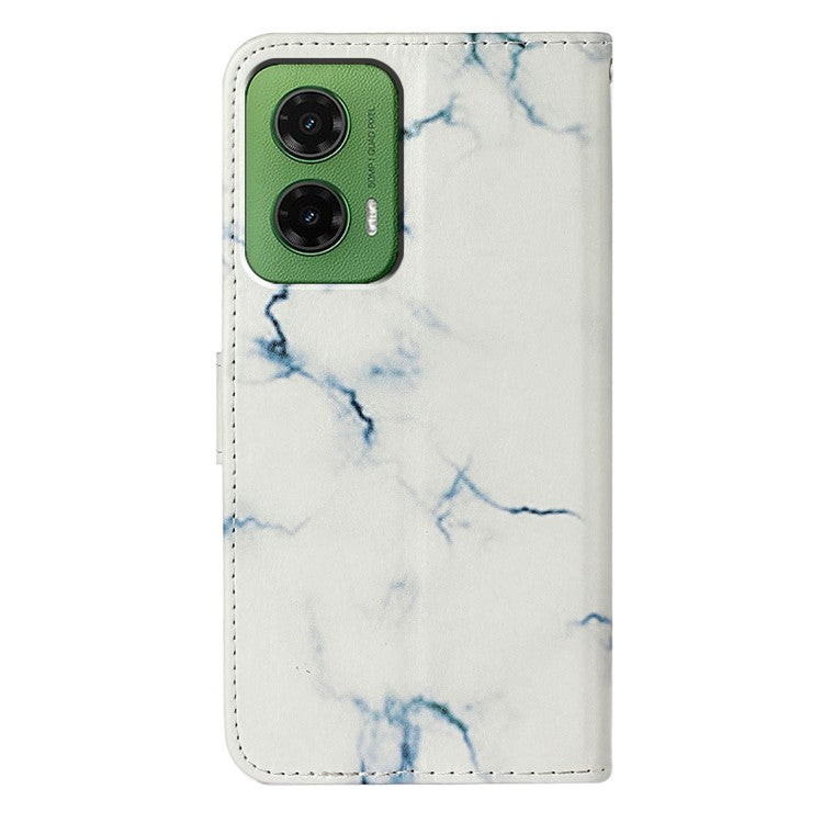For Motorola Moto G35 5G Case Pattern PU Leather Flip Phone Cover - White Marble