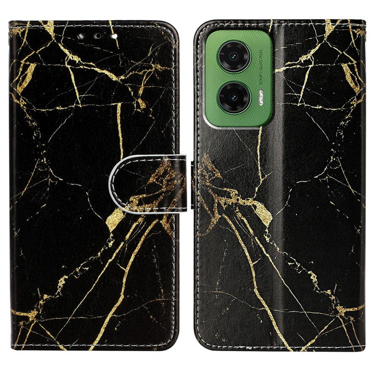 For Motorola Moto G35 5G Case Pattern PU Leather Flip Phone Cover - Black Gold Marble