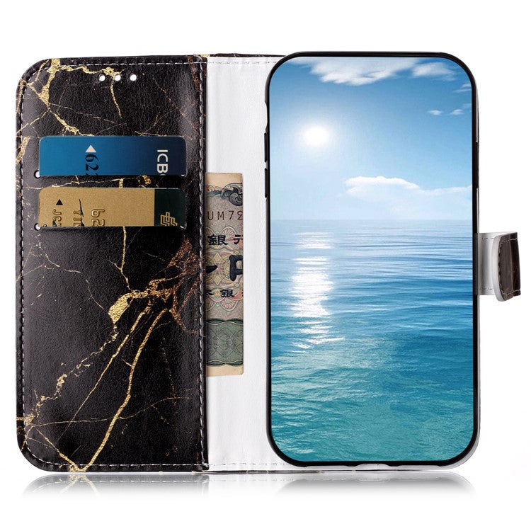 For Motorola Moto G35 5G Case Pattern PU Leather Flip Phone Cover - Black Gold Marble
