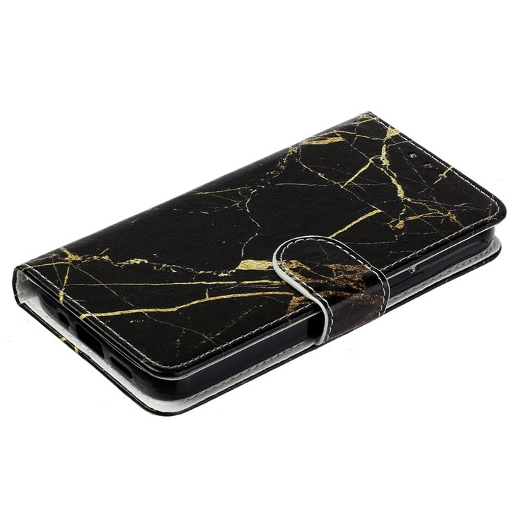 For Motorola Moto G35 5G Case Pattern PU Leather Flip Phone Cover - Black Gold Marble