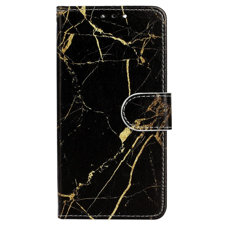 For Motorola Moto G35 5G Case Pattern PU Leather Flip Phone Cover - Black Gold Marble