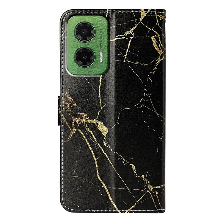 For Motorola Moto G35 5G Case Pattern PU Leather Flip Phone Cover - Black Gold Marble