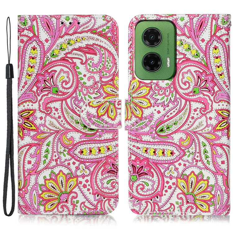 For Motorola Moto G35 5G Case Pattern Leather Wallet Phone Cover with Card Holder - Flower