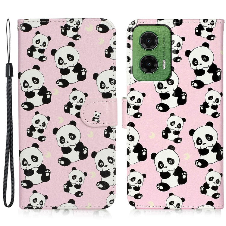 For Motorola Moto G35 5G Case Pattern Leather Wallet Phone Cover with Card Holder - Panda