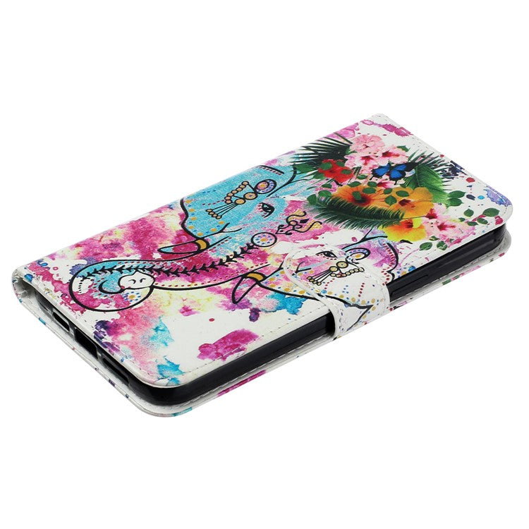 For Motorola Moto G35 5G Case Pattern Leather Wallet Phone Cover with Card Holder - Flower Elephant
