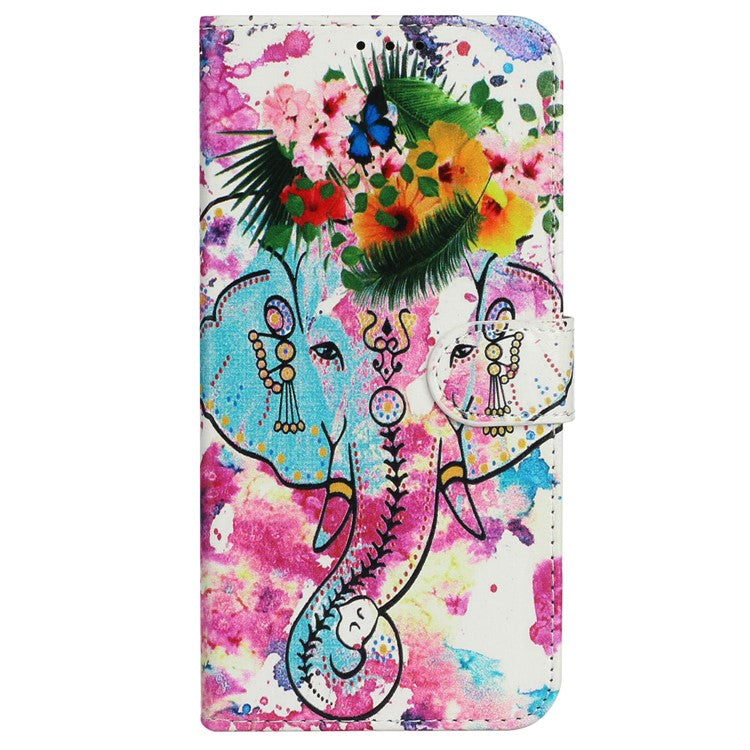 For Motorola Moto G35 5G Case Pattern Leather Wallet Phone Cover with Card Holder - Flower Elephant