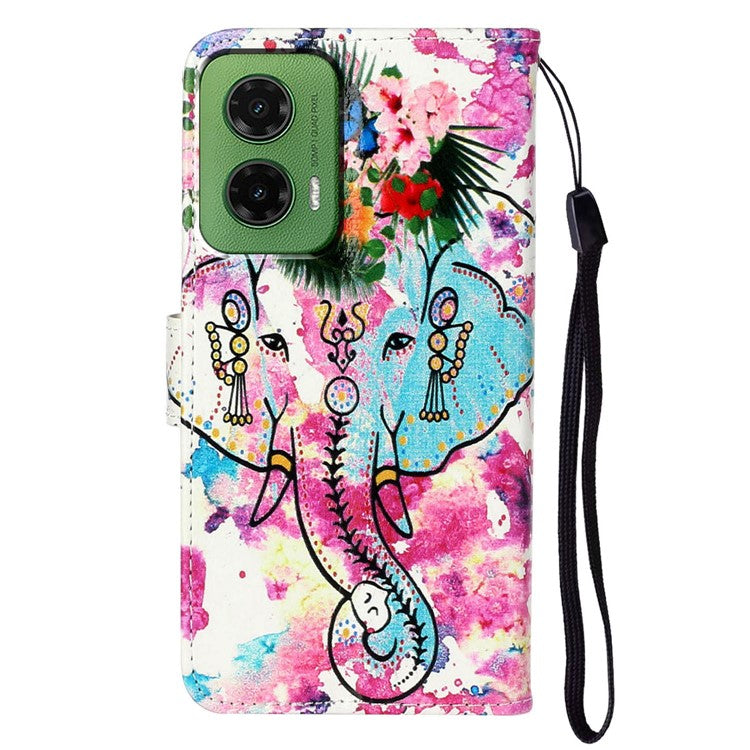 For Motorola Moto G35 5G Case Pattern Leather Wallet Phone Cover with Card Holder - Flower Elephant