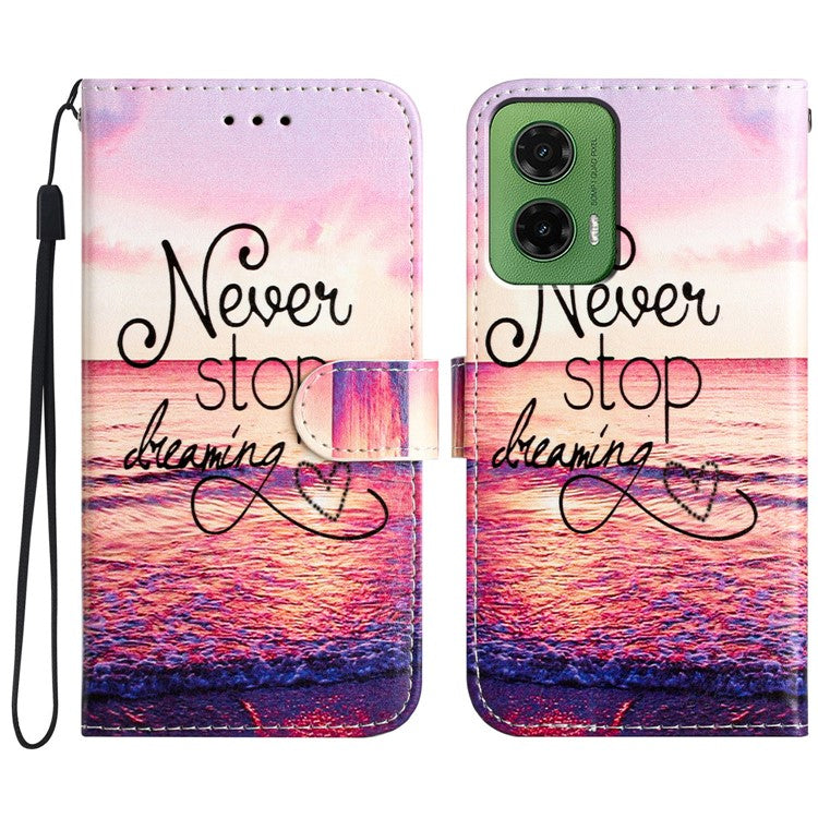 For Motorola Moto G35 5G Wallet Case Printed Pattern Design Leather Phone Cover - Never Stop Dreaming