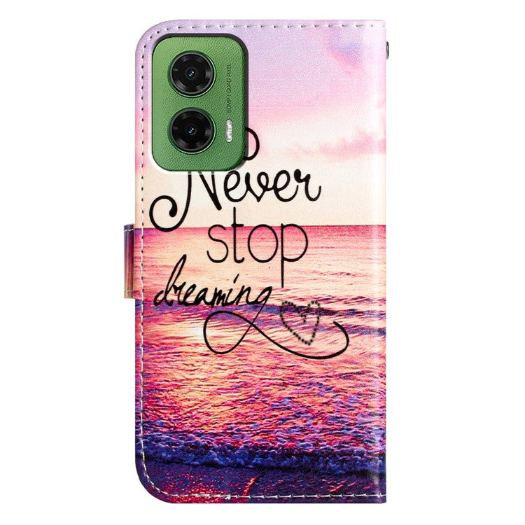 For Motorola Moto G35 5G Wallet Case Printed Pattern Design Leather Phone Cover - Never Stop Dreaming