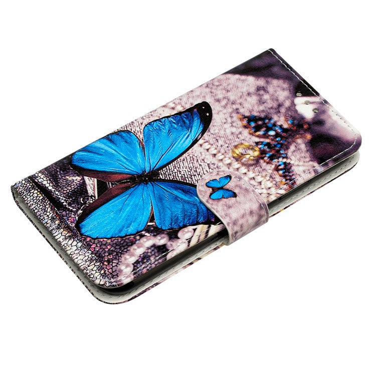 For Motorola Moto G35 5G Wallet Case Printed Pattern Design Leather Phone Cover - Blue Butterfly