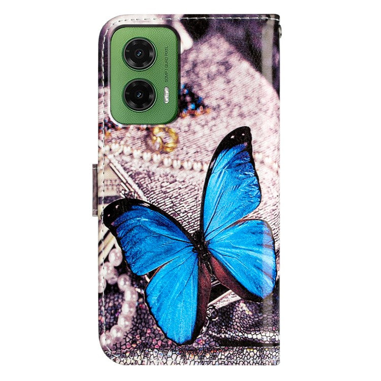 For Motorola Moto G35 5G Wallet Case Printed Pattern Design Leather Phone Cover - Blue Butterfly