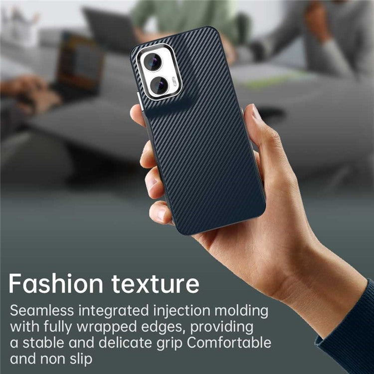 For Motorola Moto G35 5G Case Cell Phone Hybrid Back Cover Carbon Fiber Texture - Blue