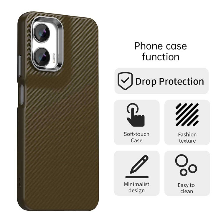 For Motorola Moto G35 5G Case Cell Phone Hybrid Back Cover Carbon Fiber Texture - Brown