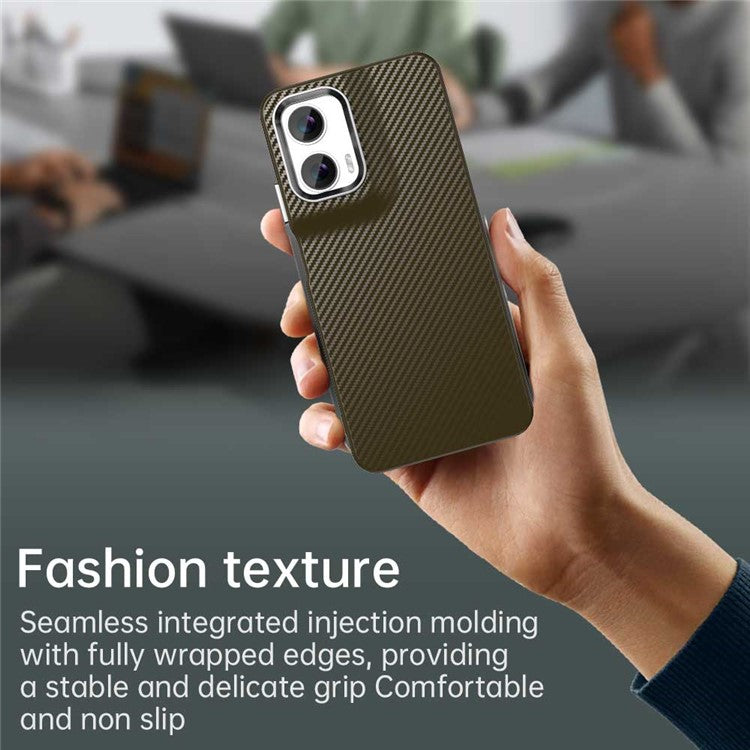 For Motorola Moto G35 5G Case Cell Phone Hybrid Back Cover Carbon Fiber Texture - Brown
