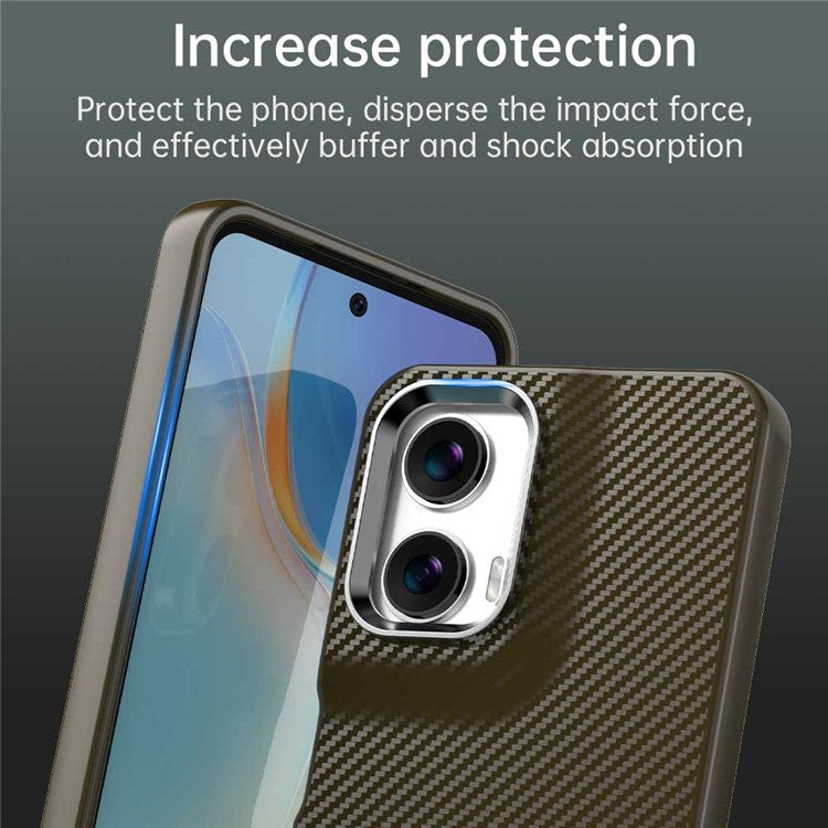 For Motorola Moto G35 5G Case Cell Phone Hybrid Back Cover Carbon Fiber Texture - Brown
