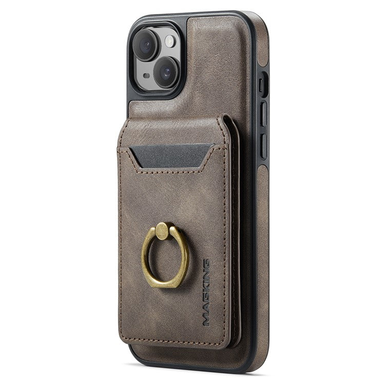 MAGKING K1 Series For iPhone 14 Magnetic Case PC+TPU+PU Phone Cover with Card Holder - Coffee