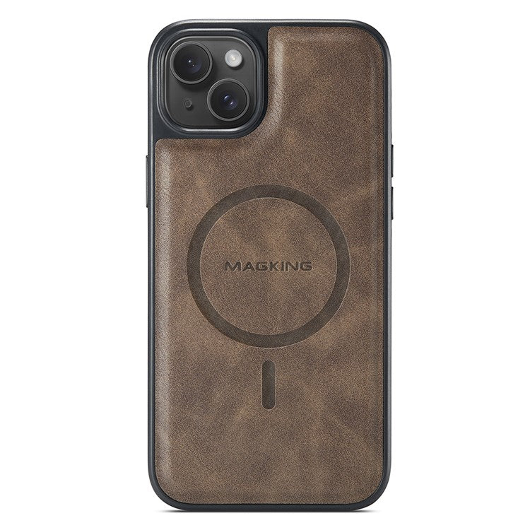 MAGKING K1 Series For iPhone 14 Magnetic Case PC+TPU+PU Phone Cover with Card Holder - Coffee