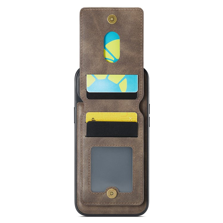MAGKING K1 Series For iPhone 14 Magnetic Case PC+TPU+PU Phone Cover with Card Holder - Coffee