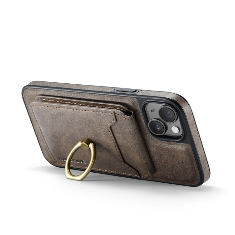 MAGKING K1 Series For iPhone 14 Magnetic Case PC+TPU+PU Phone Cover with Card Holder - Coffee