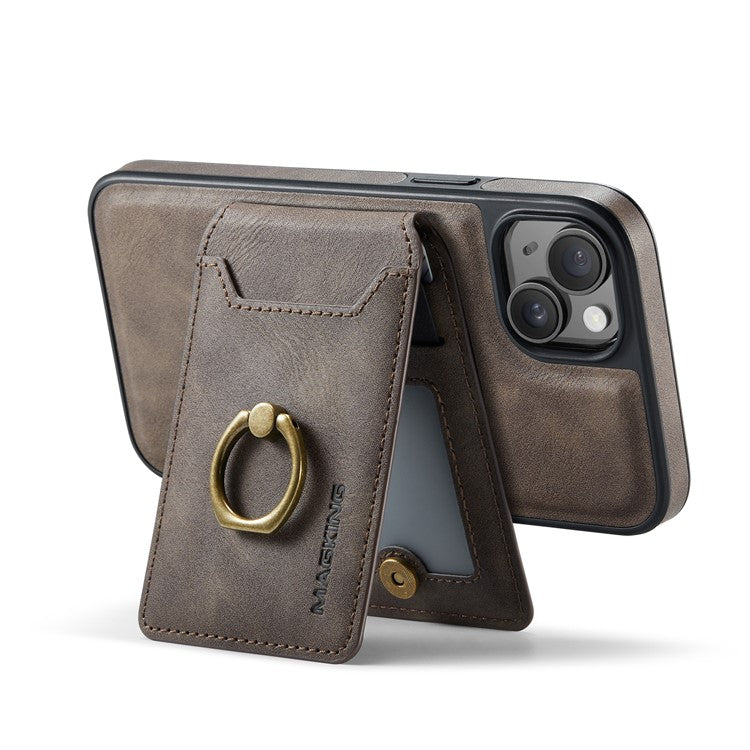 MAGKING K1 Series For iPhone 14 Magnetic Case PC+TPU+PU Phone Cover with Card Holder - Coffee