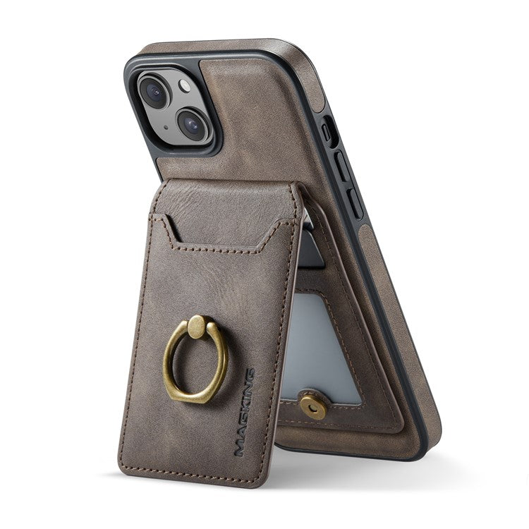 MAGKING K1 Series For iPhone 14 Magnetic Case PC+TPU+PU Phone Cover with Card Holder - Coffee