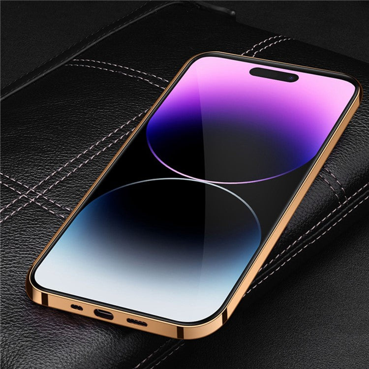 Electroplating Phone Case for iPhone 14 Pro Shockproof Anti-Drop Case Crocodile Texture Genuine Leather Coated TPU Back Cover - Blue
