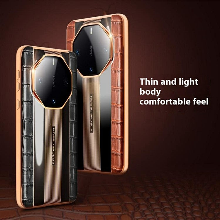QIALINO For Huawei Mate 60 RS Ultimate Case Compatible with MagSafe Genuine Cow Leather TPU Phone Back Cover Business Style - Brown