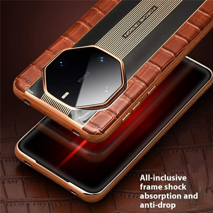 QIALINO For Huawei Mate 60 RS Ultimate Case Compatible with MagSafe Genuine Cow Leather TPU Phone Back Cover Business Style - Brown