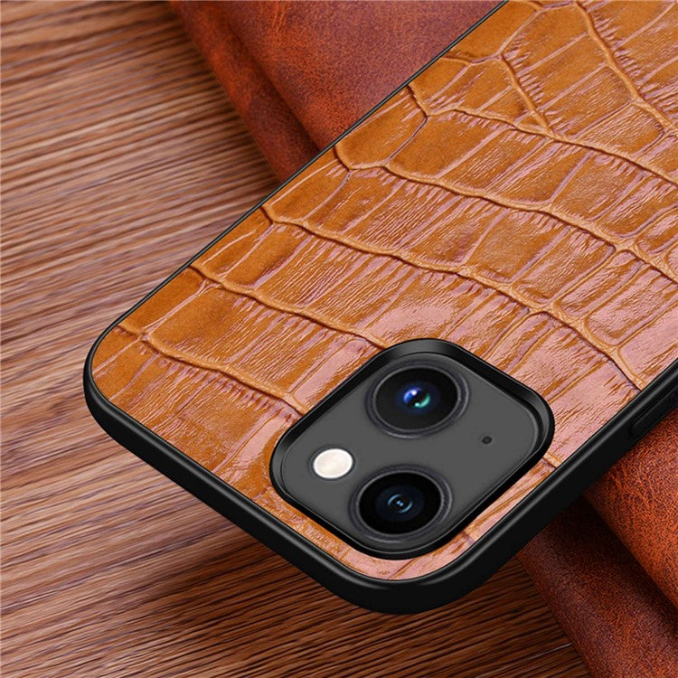 Protective Case for iPhone 14 Plus Rubberized TPU Phone Case Genuine Leather Crocodile Texture Anti-Fall Shockproof Cover - Blue