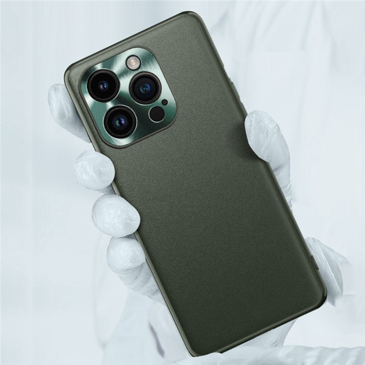 Phone Case for iPhone 14 Pro Max, Metal Lens Design Textured PU Leather Coating TPU + PC Protector Back Guard Protective Cover - Blue