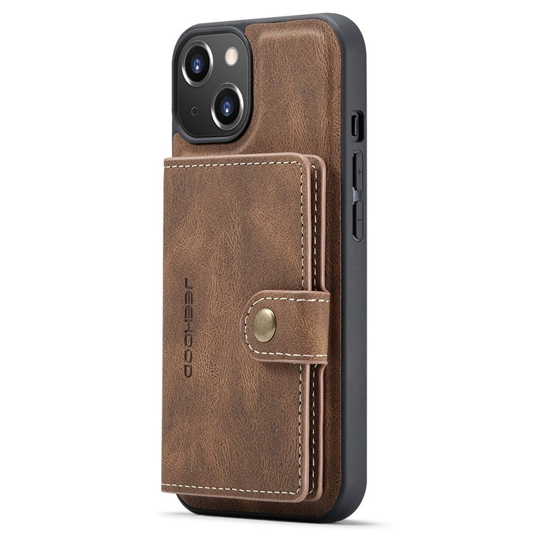 JEEHOOD For iPhone 14 Detachable 2-in-1 Leather Coated TPU Phone Case with Wallet Kickstand - Brown