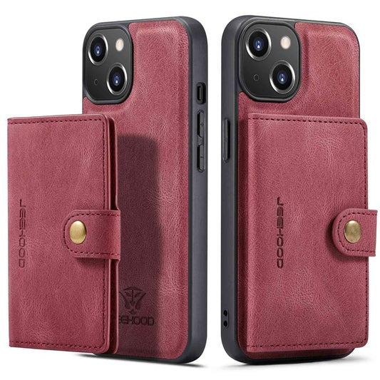 JEEHOOD For iPhone 14 Plus Wallet Phone Case Detachable 2-in-1 Leather Coated TPU Phone Case with Kickstand - Red